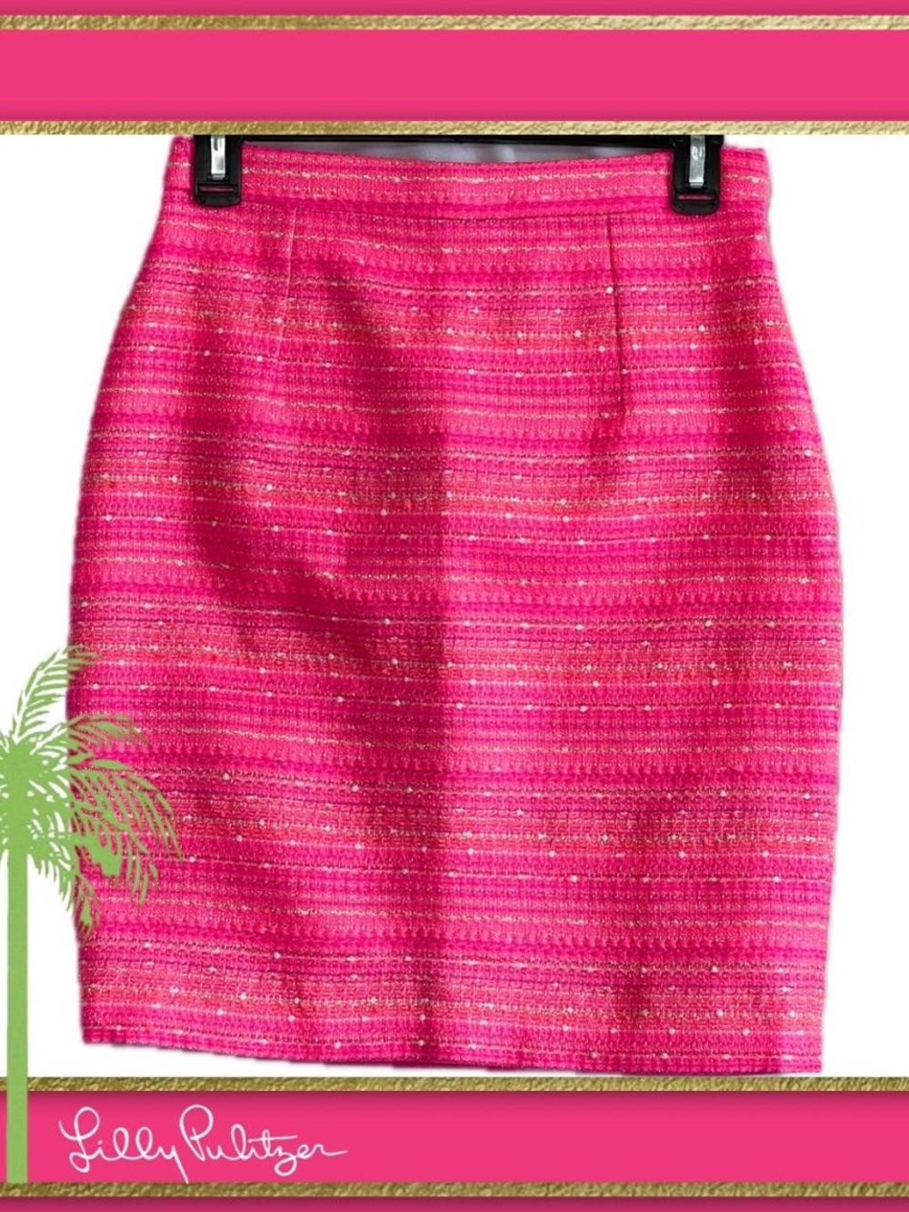 Lilly Pulitzer Bright Pink Gerbera Boucle Tweed Pencil Skirt Size 0